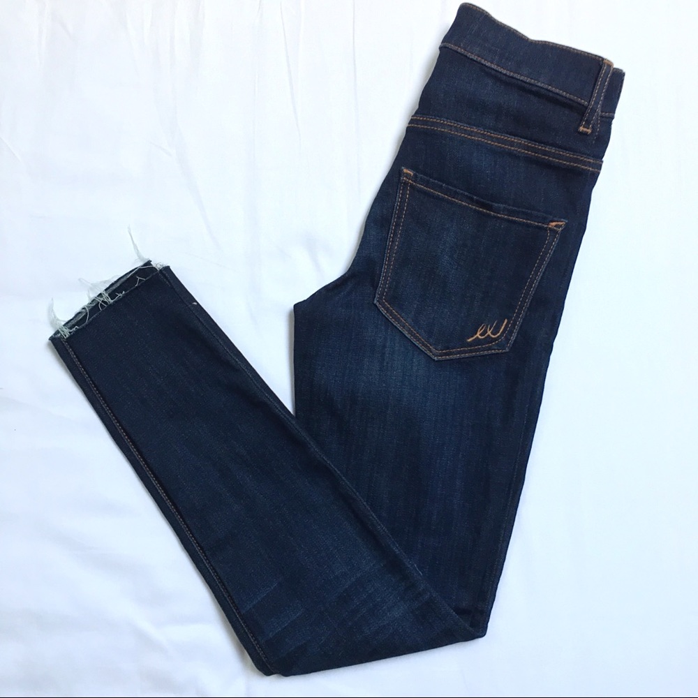 NEW Express Dark Cropped High Rise Jeans Raw Hem